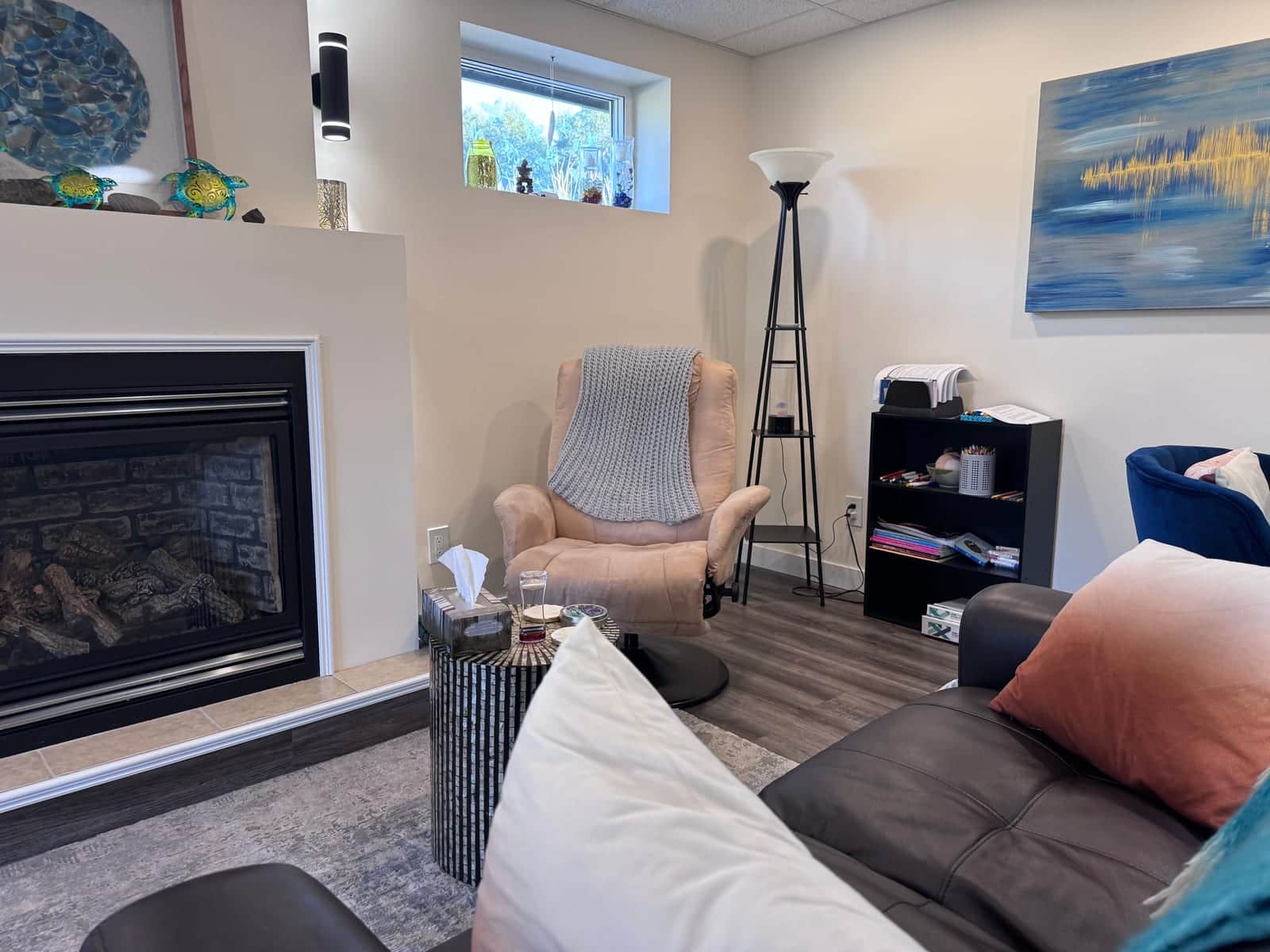 Fireplace office seating at Kelly Mental Health